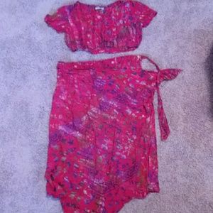 Soft Grunge Vintage 80s Red Wrap Floral Skirt